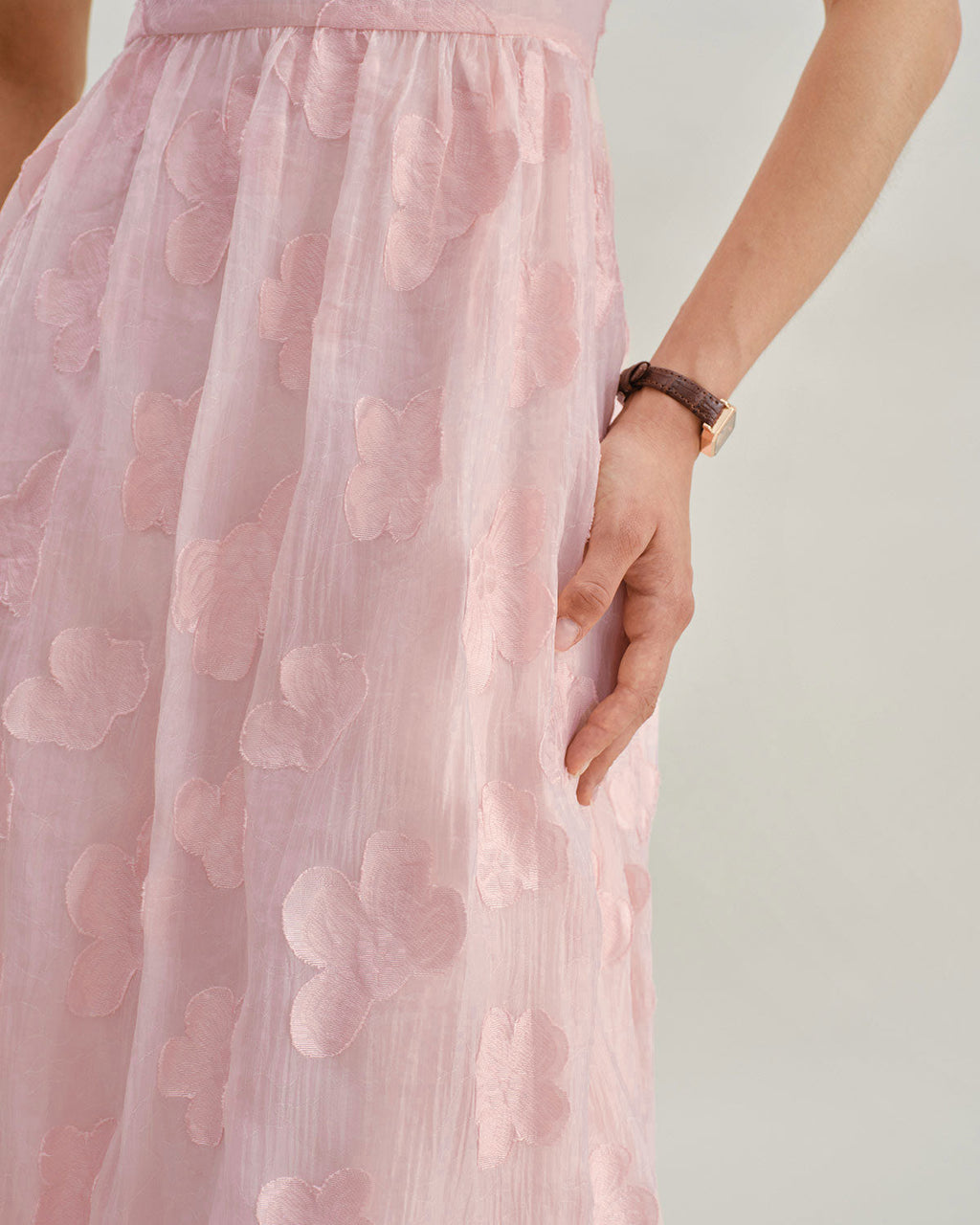 Pink Square Neck Puffed Sleeve Midi Dress