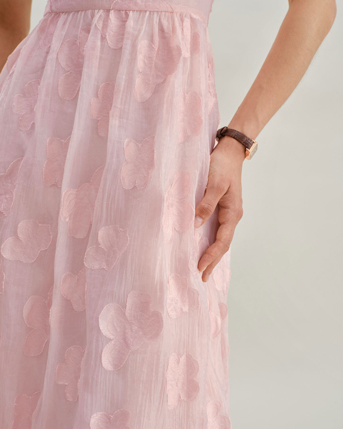 Pink Square Neck Puffed Sleeve Midi Dress