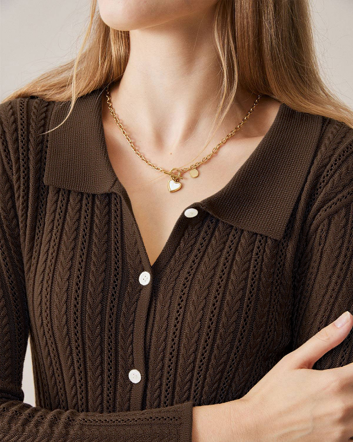 Coffee Ribbed Knit Slim Cardigan