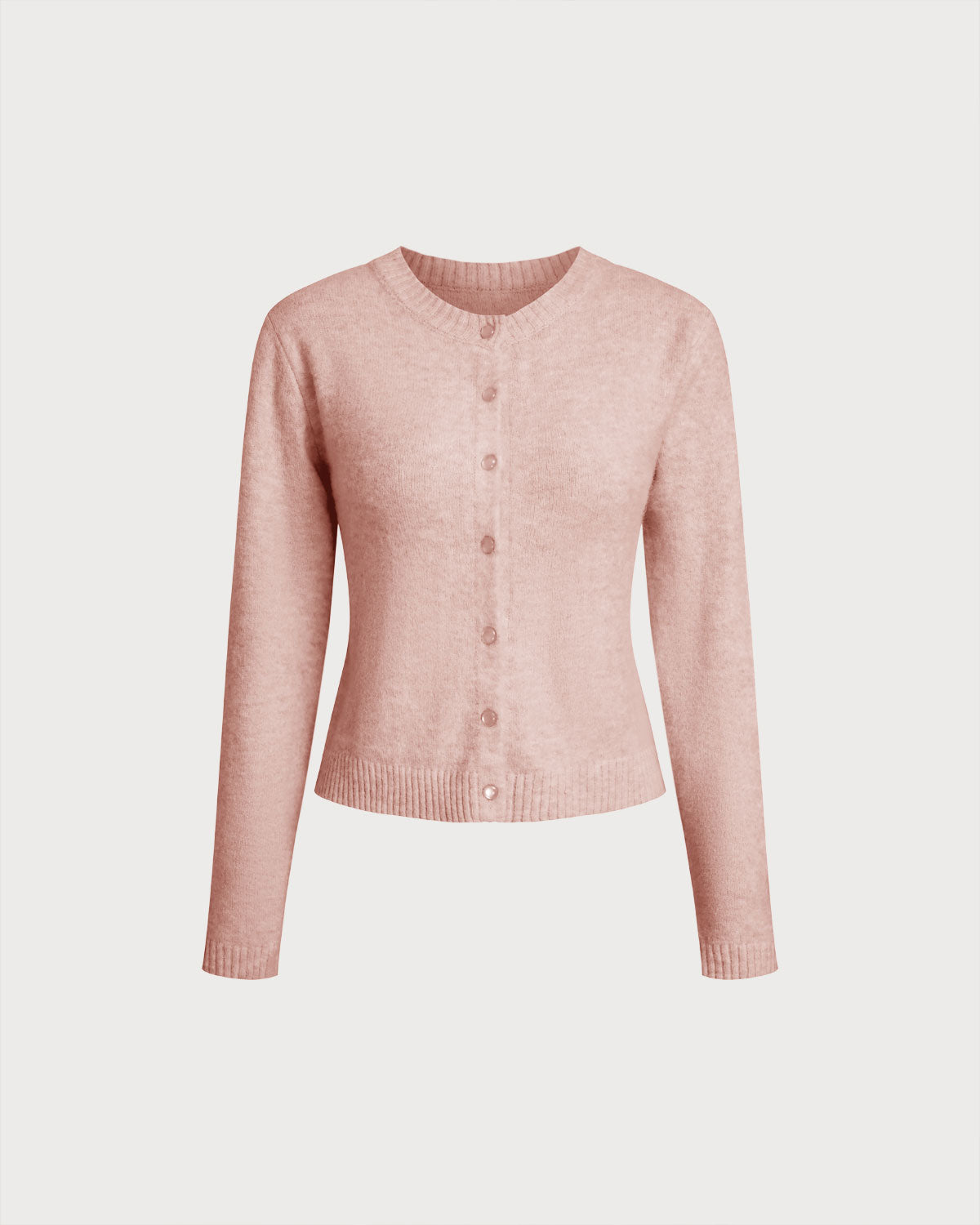 Pink Round Neck Knit Cardigan