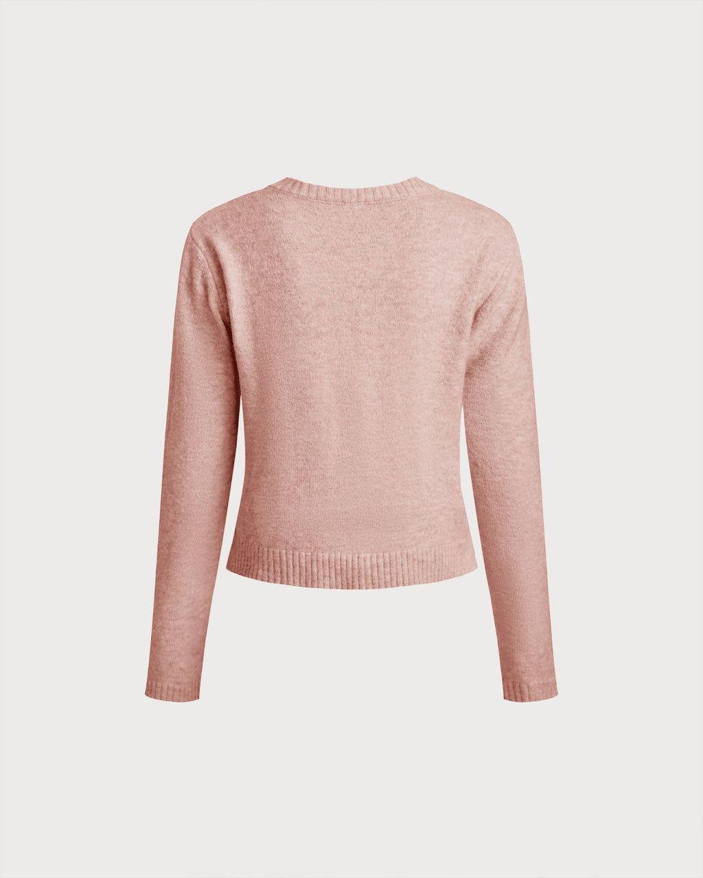 Pink Round Neck Knit Cardigan
