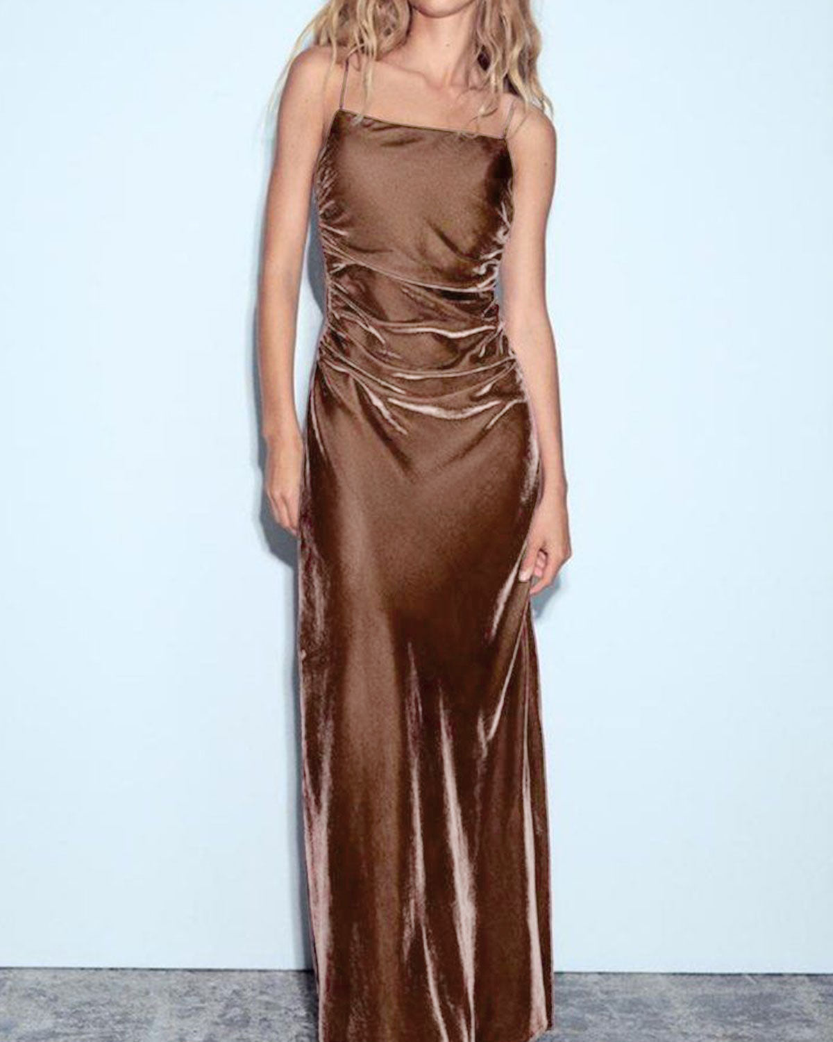Brown Velour A-Line Slip Maxi Dress