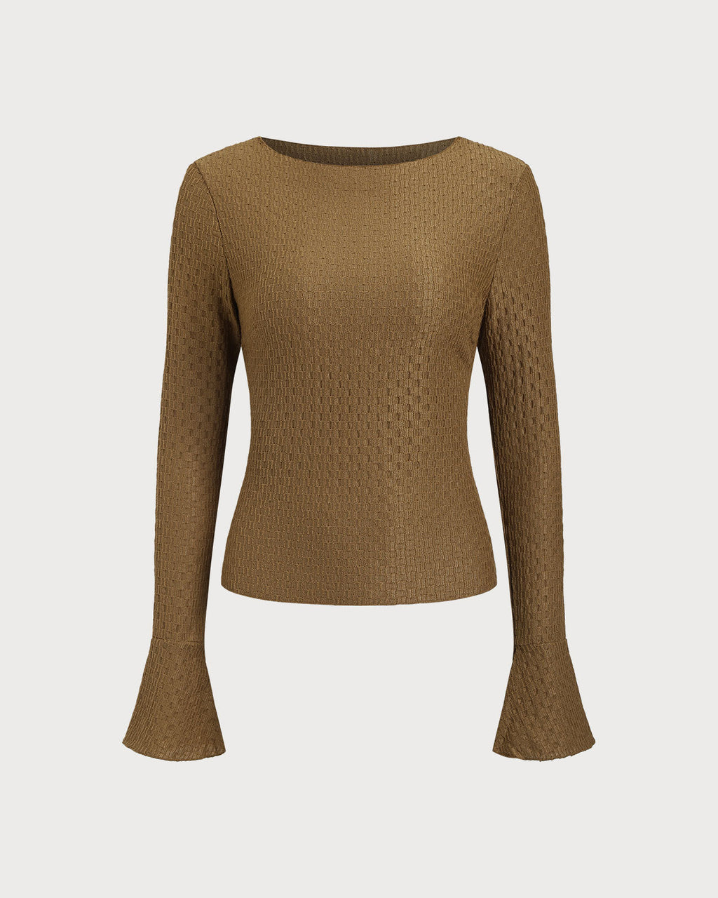 Brown Boat Neck Bell Sleeve Knit Tee
