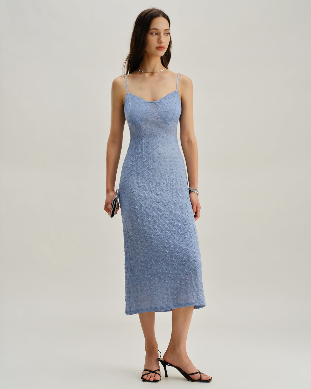 Blue Lace Slip Bodycon Midi Dress