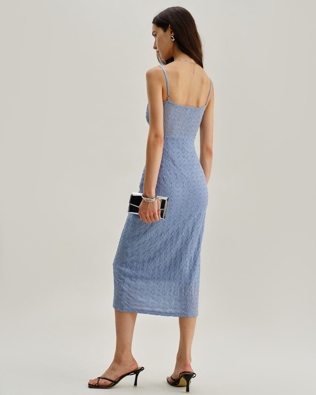Blue Lace Slip Bodycon Midi Dress