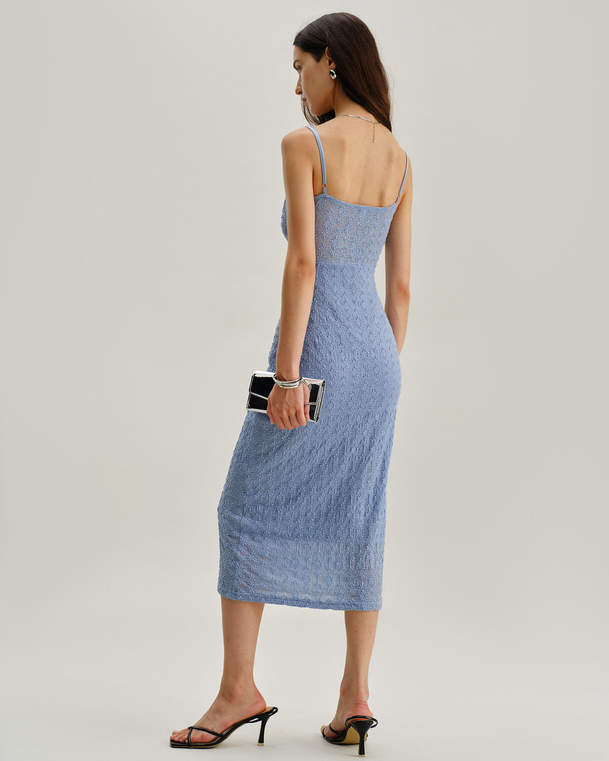 Blue Lace Slip Bodycon Midi Dress