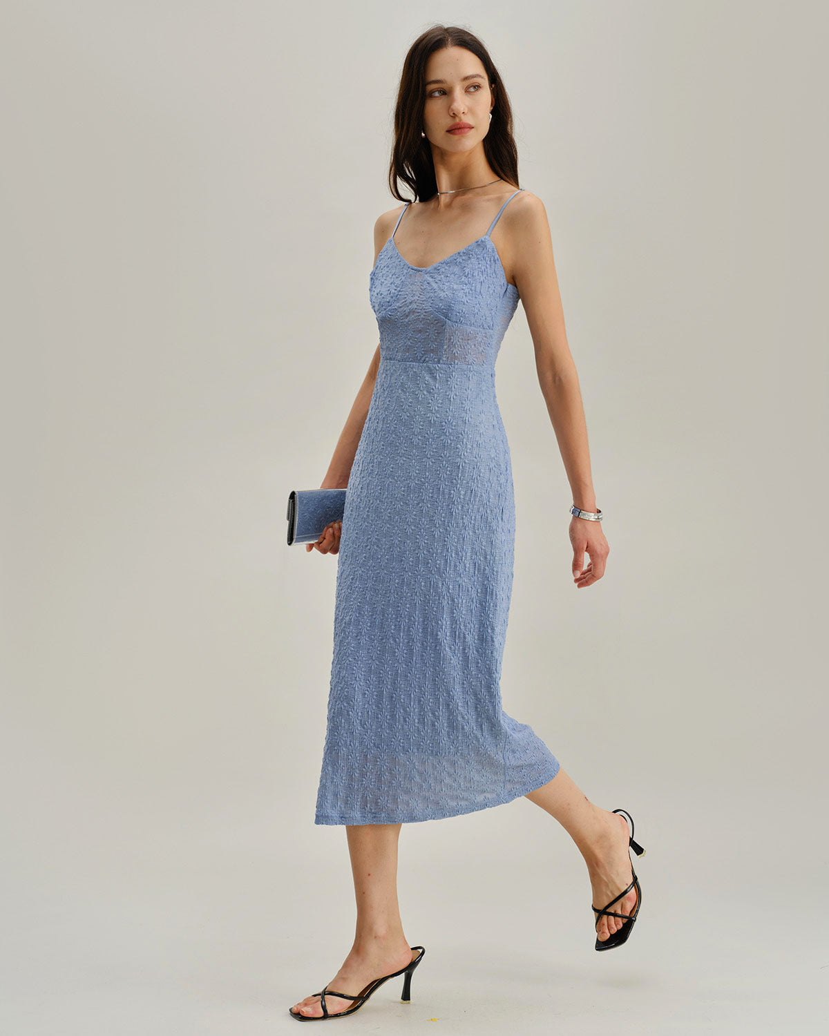 Blue Lace Slip Bodycon Midi Dress