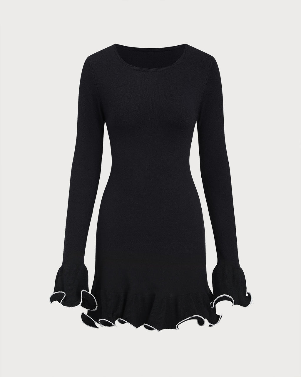 Black Contrasting Bell Sleeve Sweater Dress