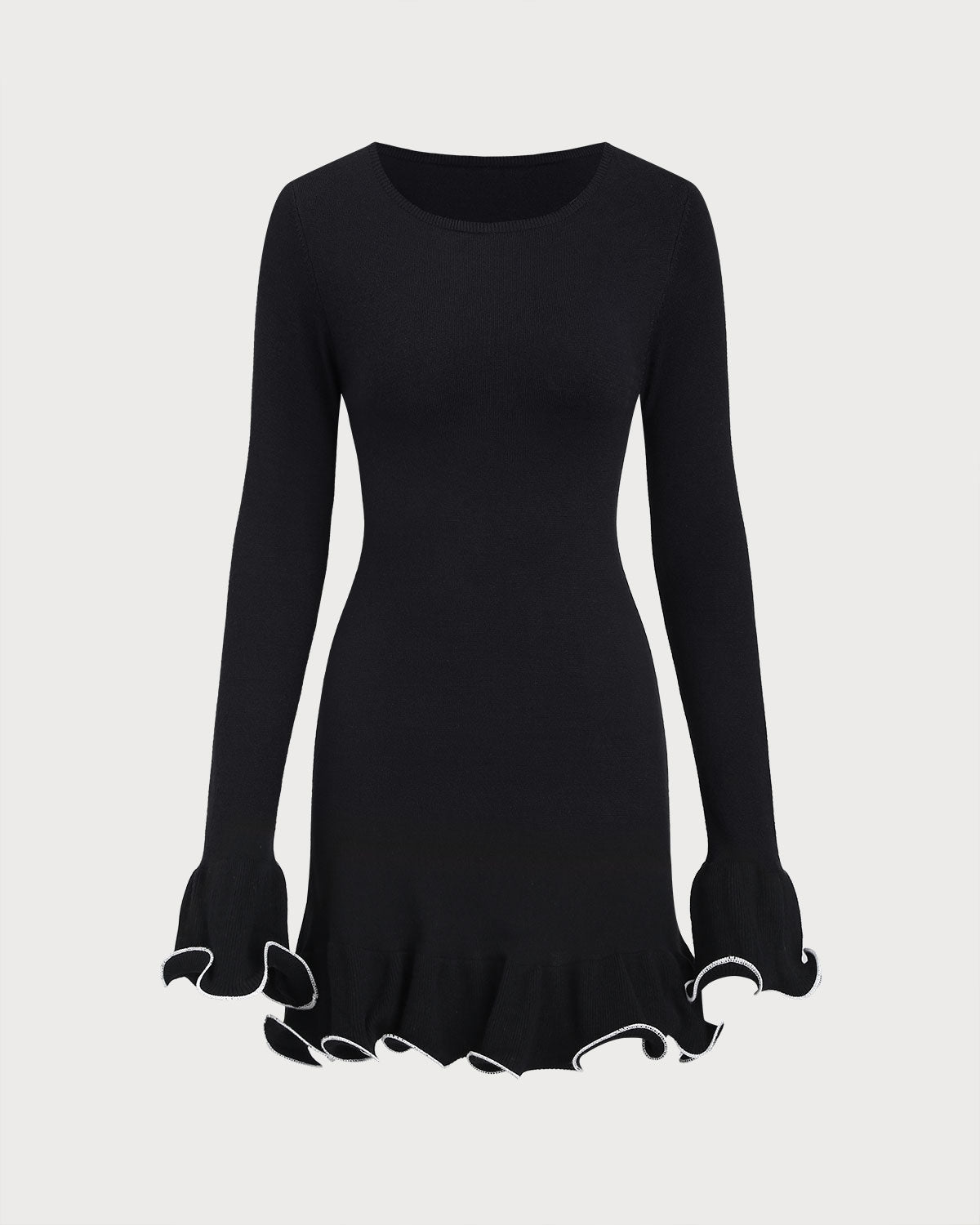 Black Contrasting Bell Sleeve Sweater Dress
