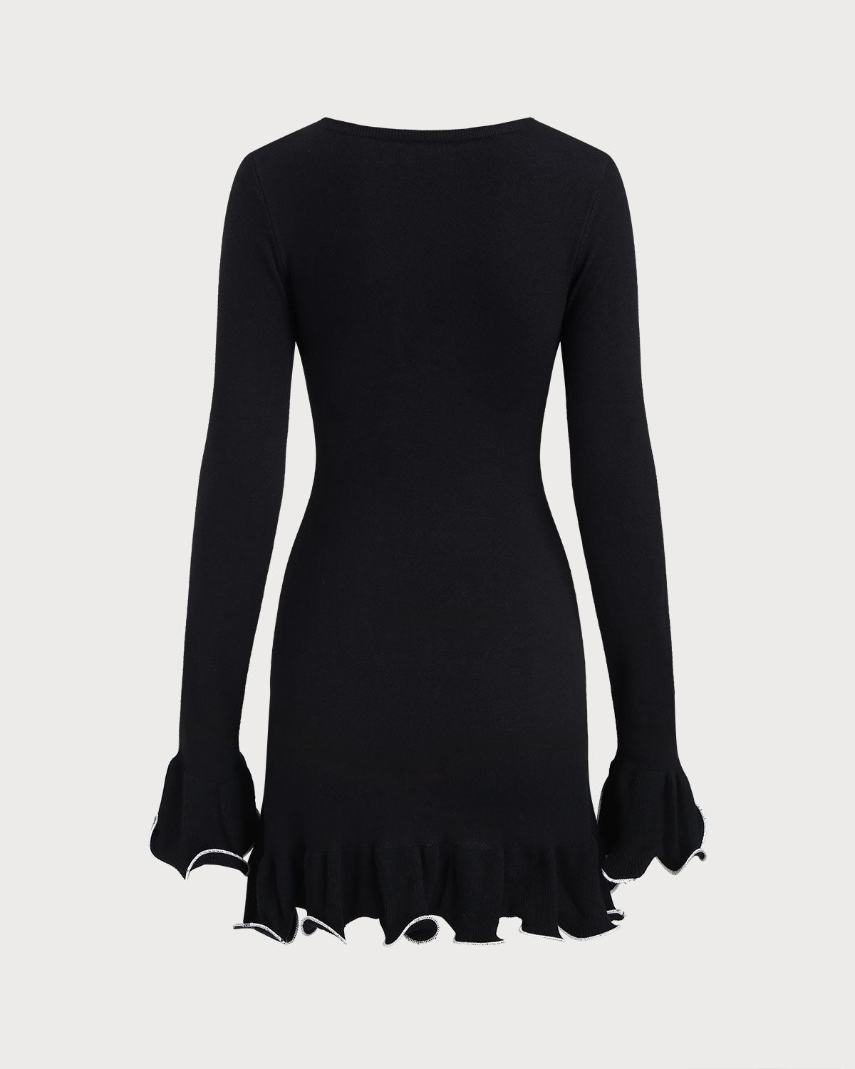 Black Contrasting Bell Sleeve Sweater Dress