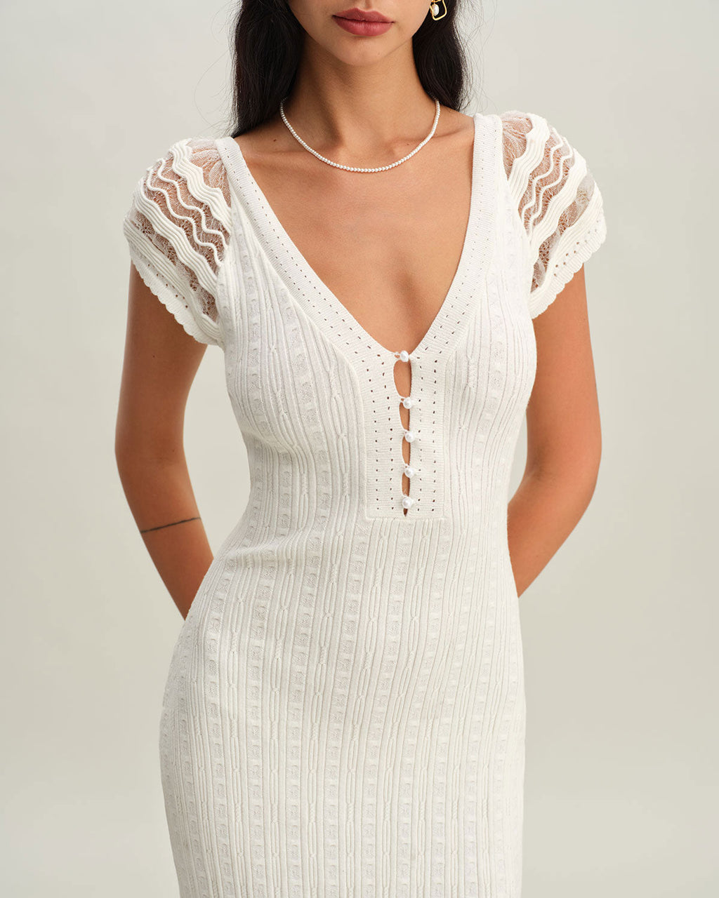 White Crochet Bodycon Sweater Dress