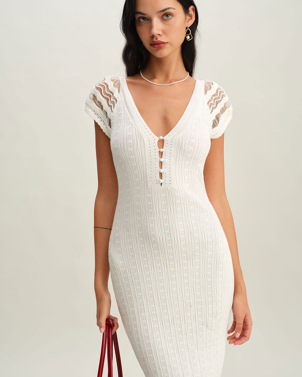 White Crochet Bodycon Sweater Dress