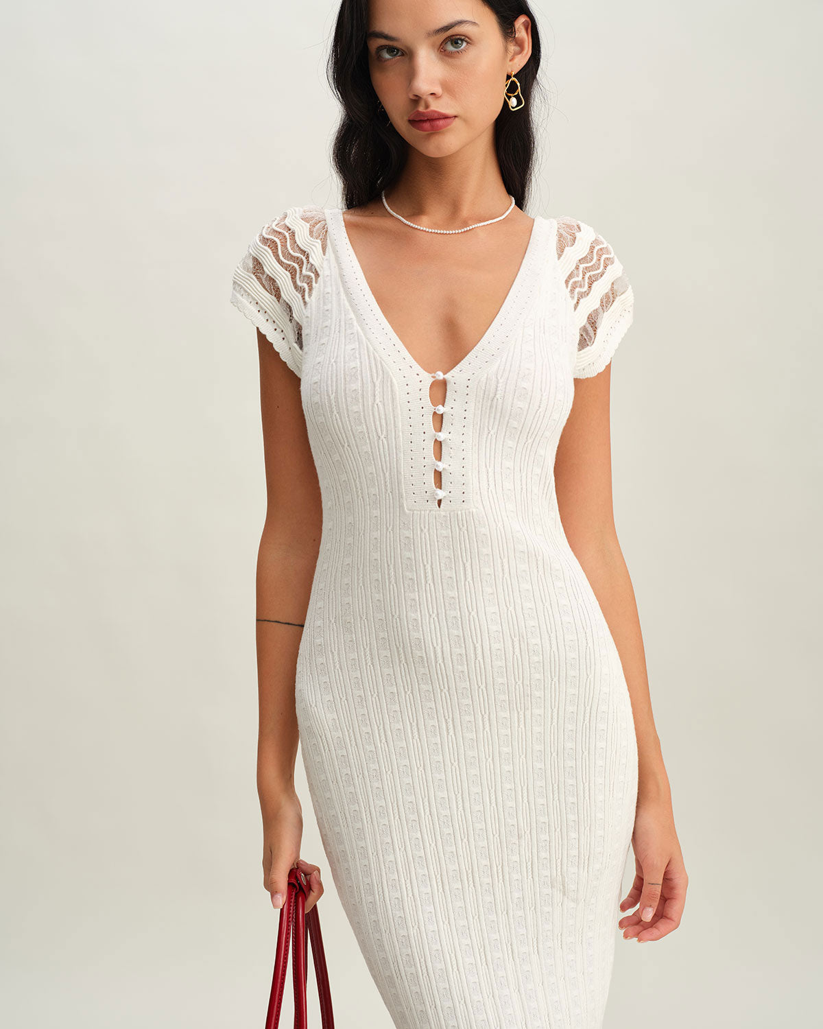 White Crochet Bodycon Sweater Dress
