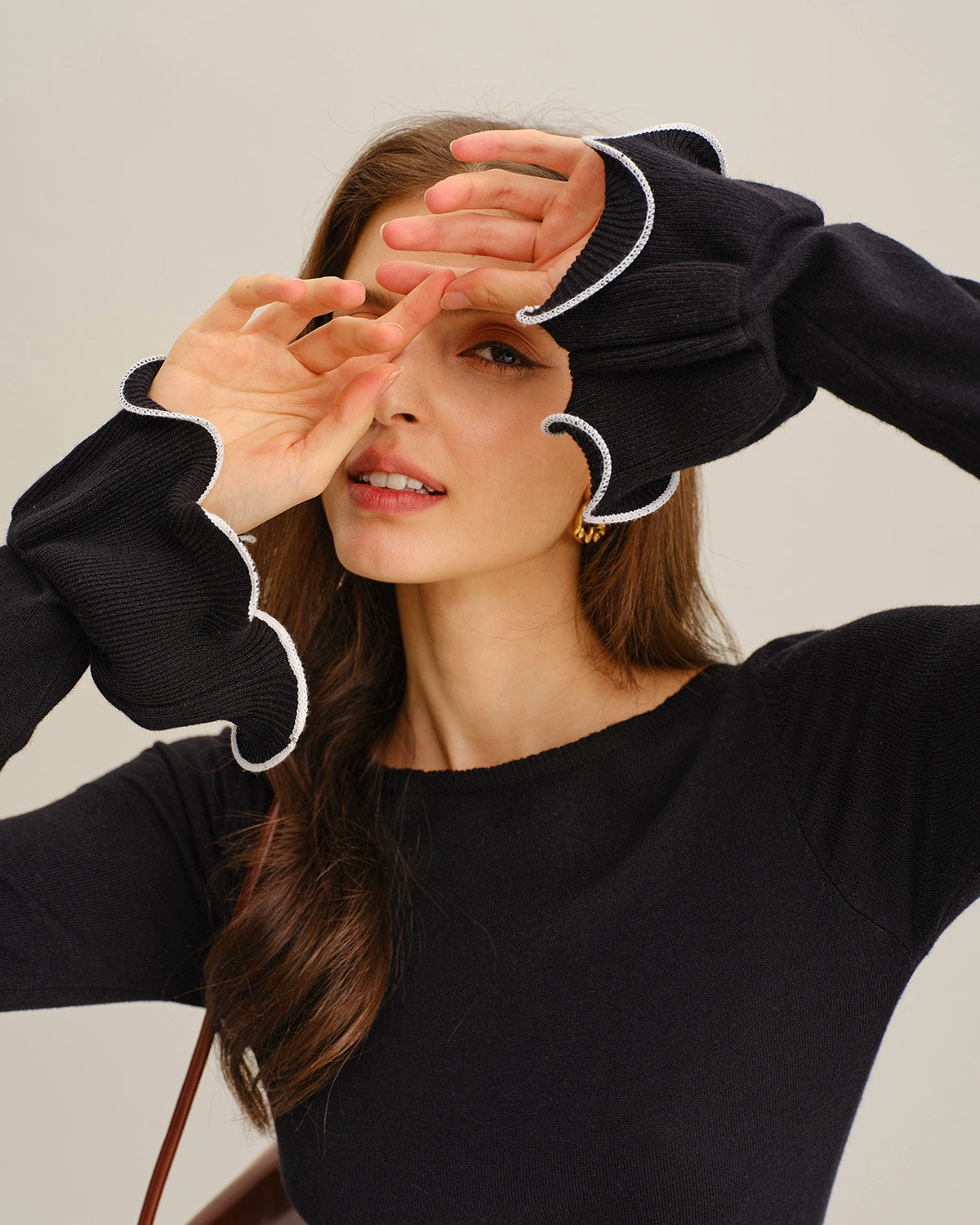 Black Contrasting Bell Sleeve Sweater Dress