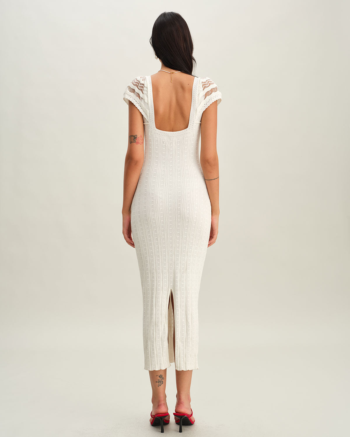 White Crochet Bodycon Sweater Dress