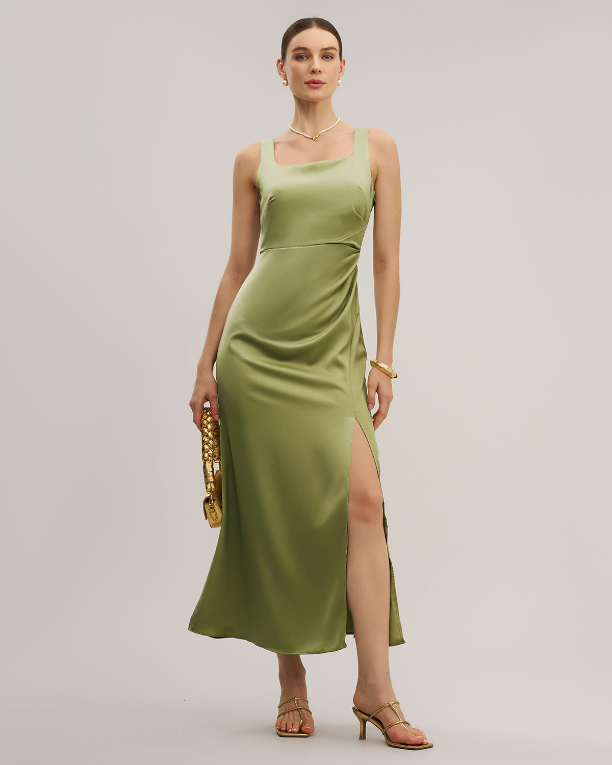 Green Square Neck Bodycon Maxi Dress