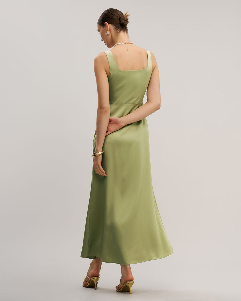 Green Square Neck Bodycon Maxi Dress
