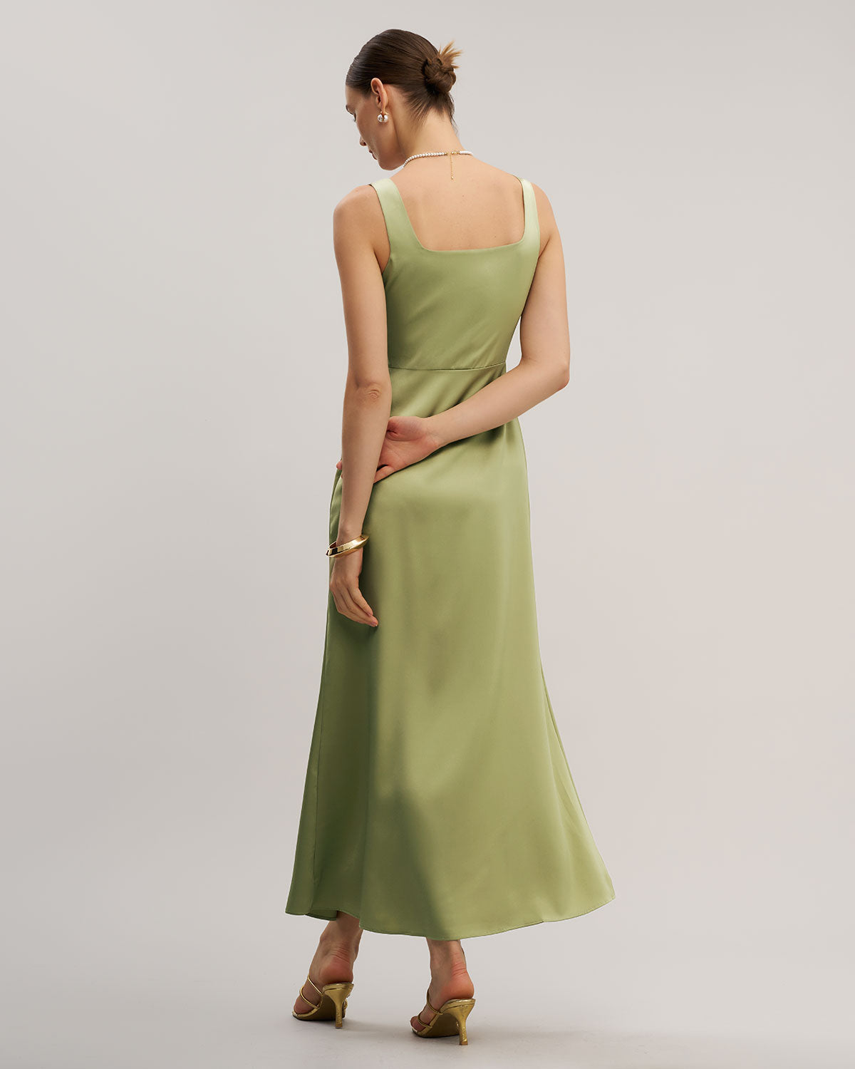 Green Square Neck Bodycon Maxi Dress