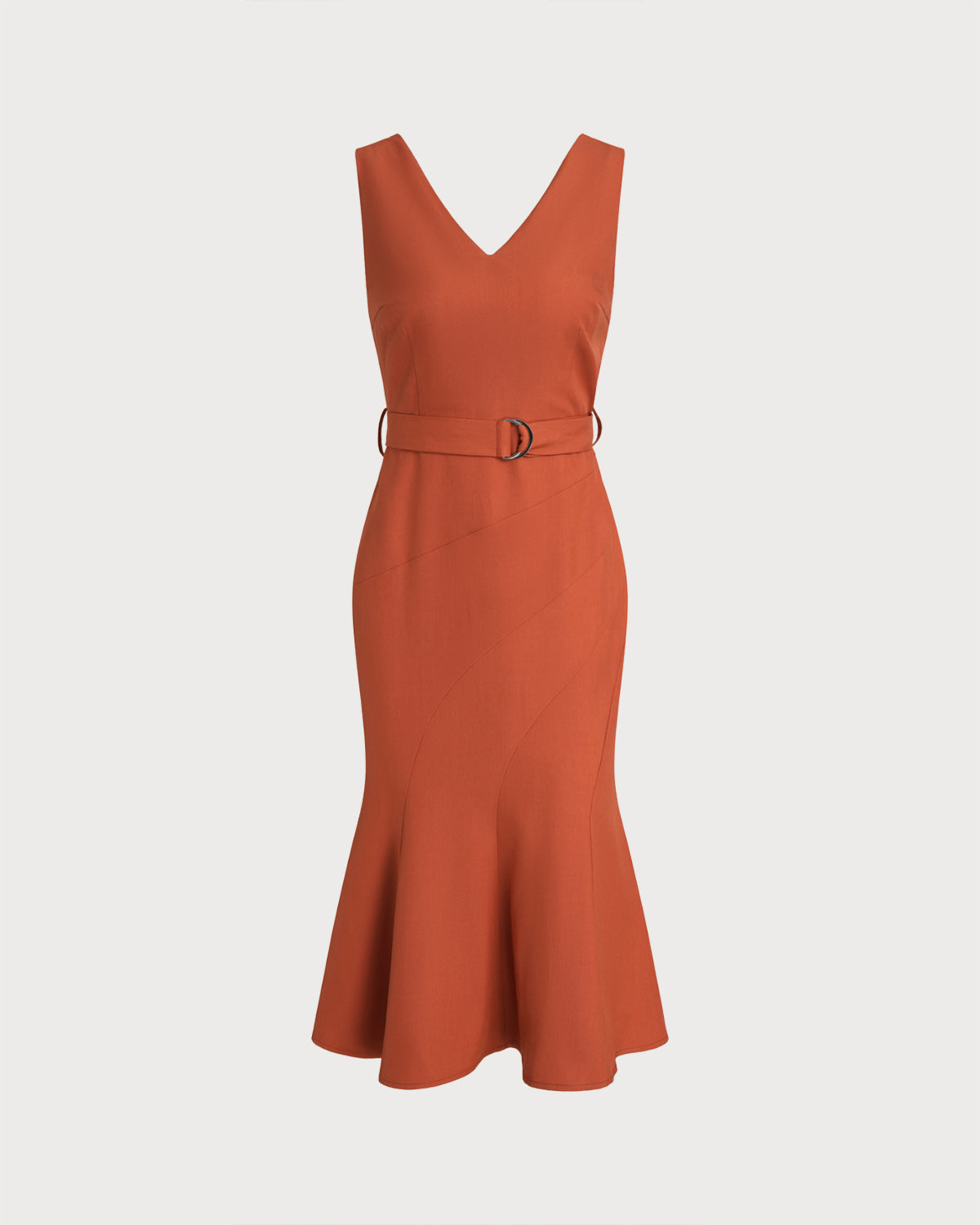 Red V Neck Mermaid Sleeveless Midi Dress