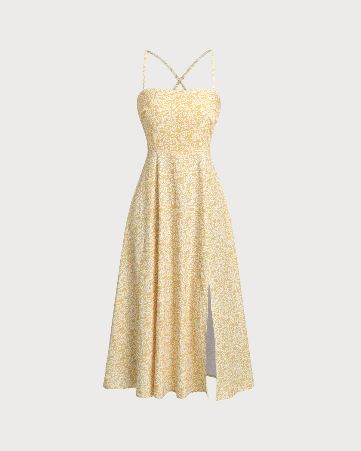 Yellow Floral Backless Slip Midi Dress