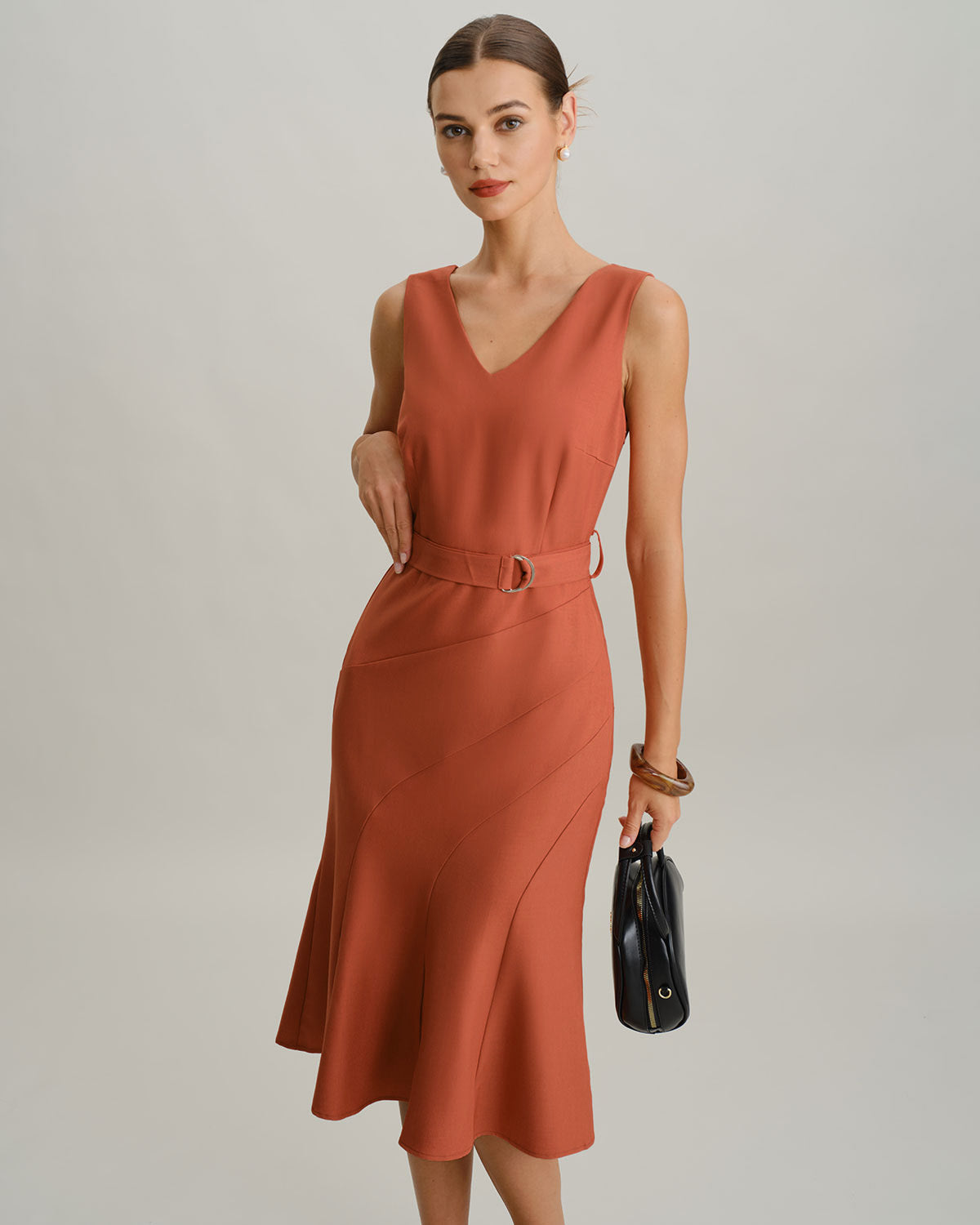 Red V Neck Mermaid Sleeveless Midi Dress