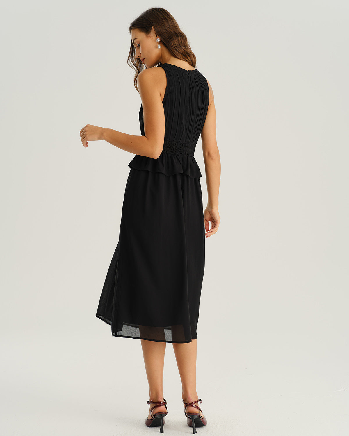 Black Round Neck A-Line Sleeveless Midi Dress
