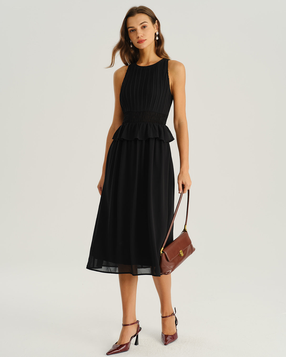 Black Round Neck A-Line Sleeveless Midi Dress