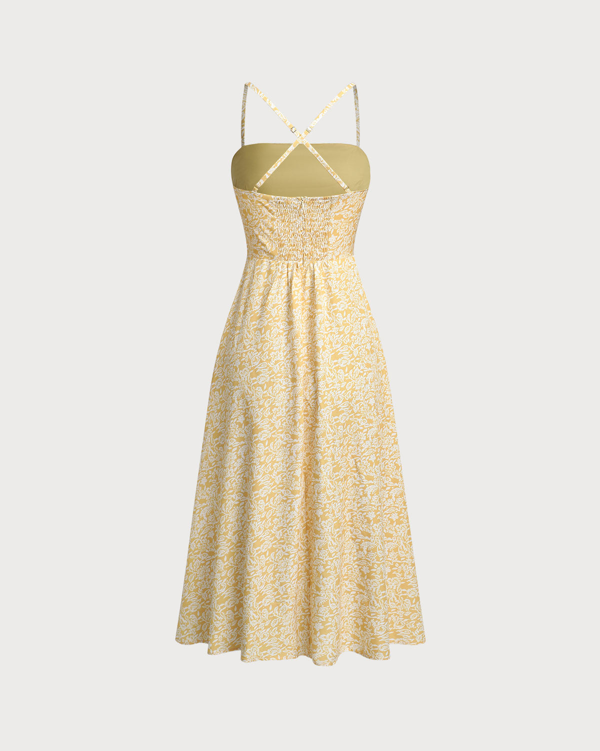 Yellow Floral Backless Slip Midi Dress