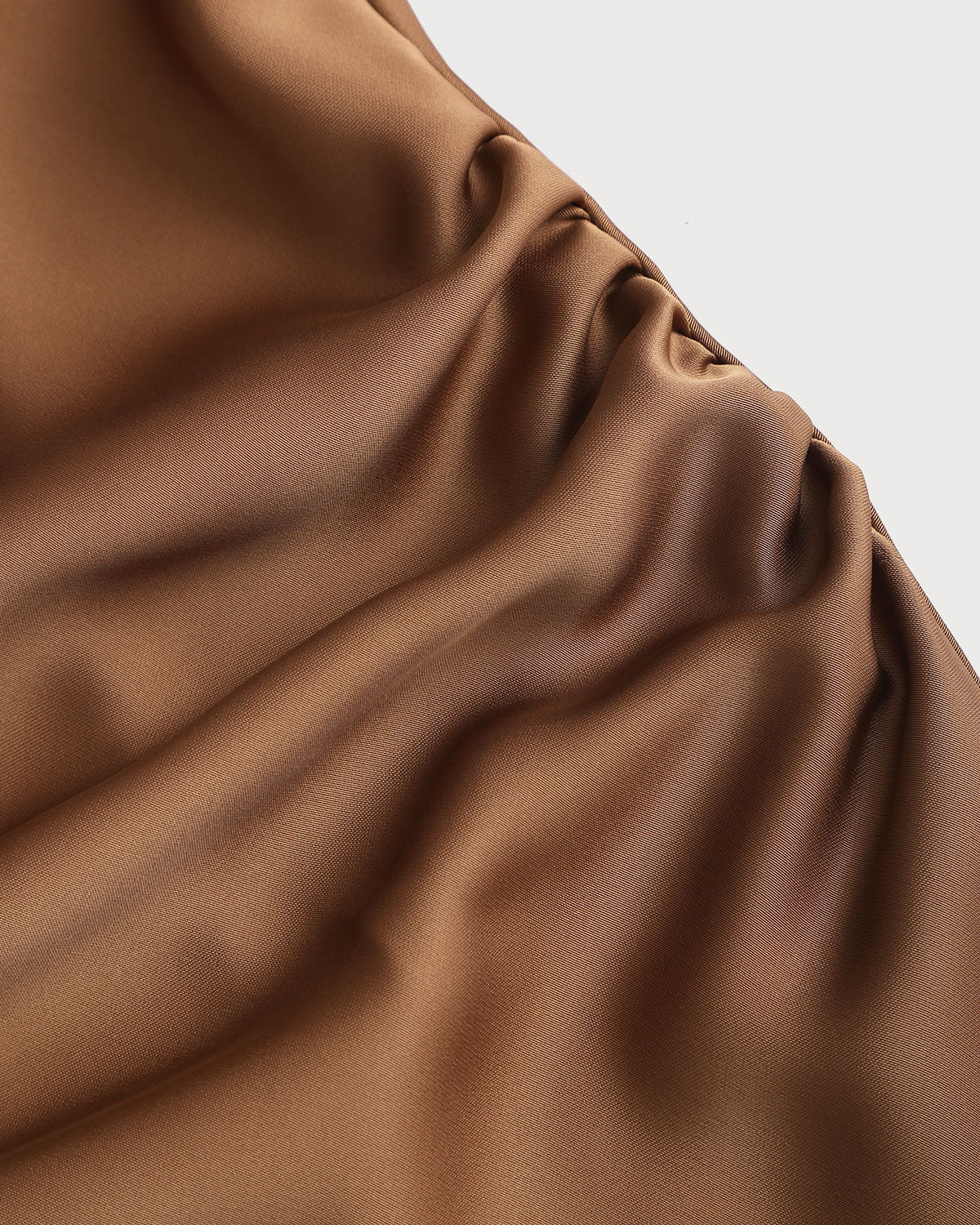 Coffee Satin Boat Neck Slip Midi Dress