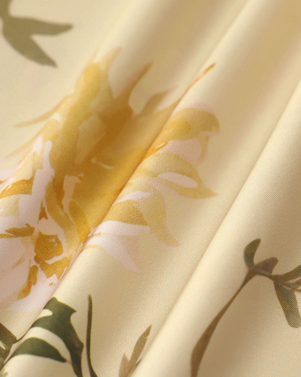 Yellow Floral Shirred Slip Midi Dress