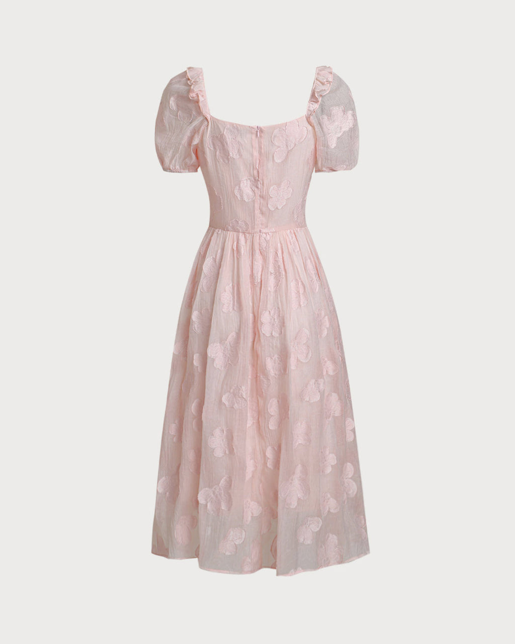 Pink Square Neck Puffed Sleeve Midi Dress