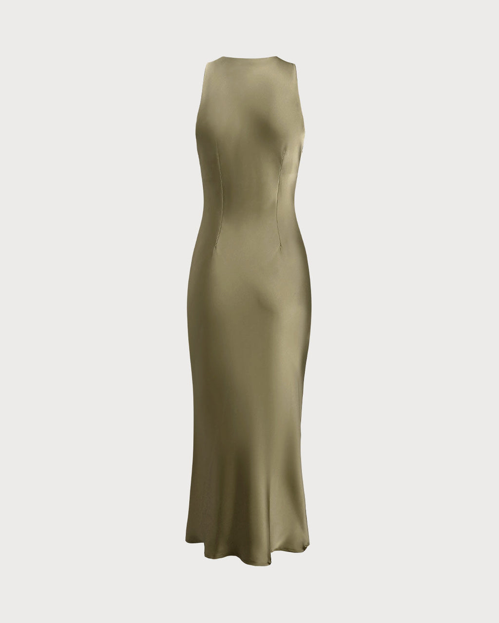 Green Satin Boat Neck Slip Midi Dress