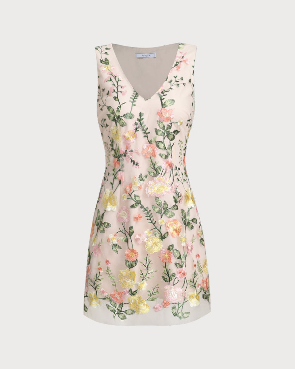 Yellow V Neck Floral Sleeveless Mini Dress