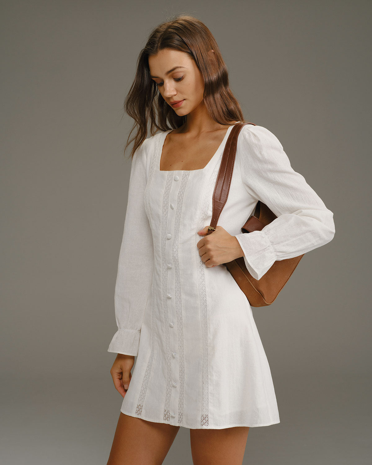 White Square Neck A-Line Mini Dress